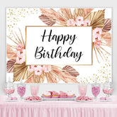 Lofaris Pink Flowers And Glitter Dots Happy Birthday Backdrop